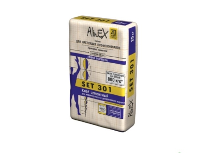 Плиточный цементный клей для керамогранита и декоративного кирпича AlinEX «SET 301», 25кг